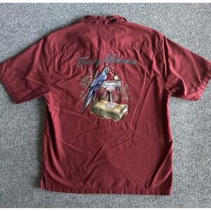 Tommy Bahama Shirt Mens Large Red Tequila Mocking Parrot Graphic Silk Cotton